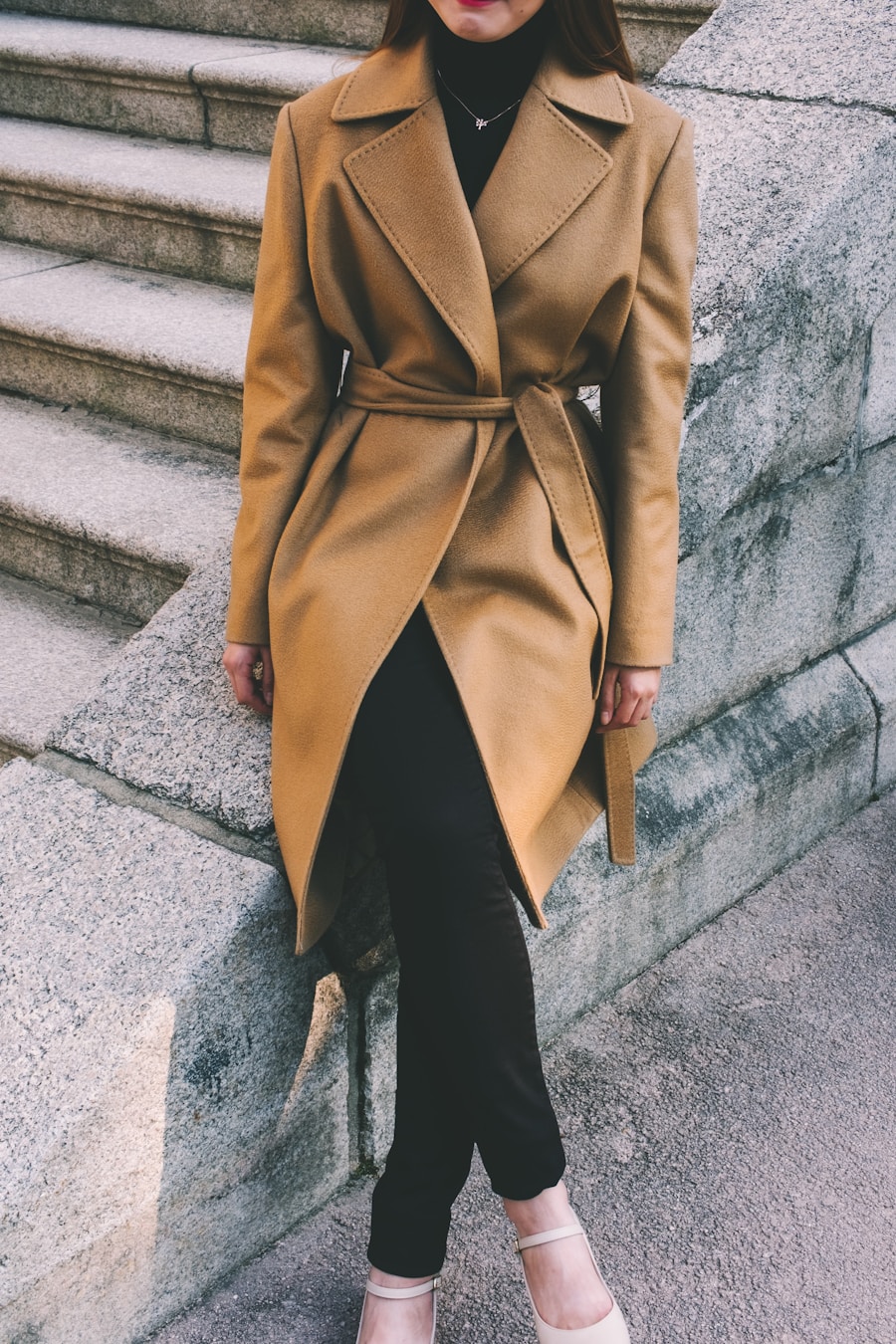 The Aspen Cashmere Wrap Coat — deep charcoal cashmere, wrap silhouette